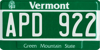 VT license plate APD922