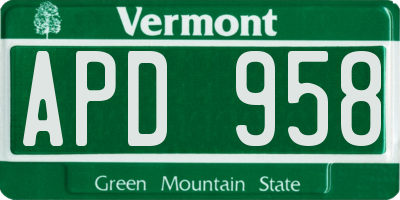 VT license plate APD958