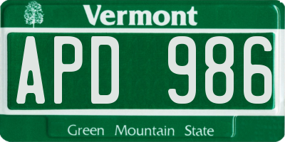 VT license plate APD986