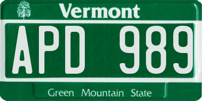 VT license plate APD989