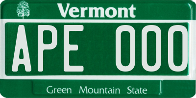 VT license plate APE000