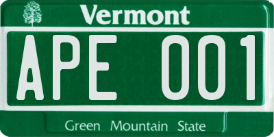 VT license plate APE001