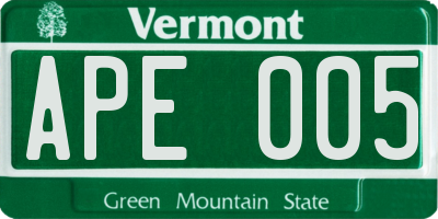 VT license plate APE005