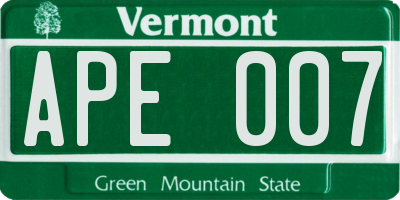 VT license plate APE007