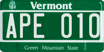 VT license plate APE010