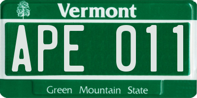 VT license plate APE011
