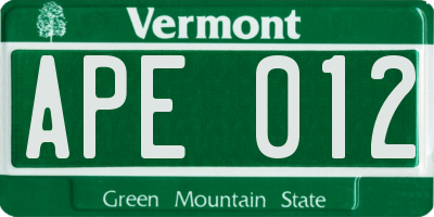 VT license plate APE012