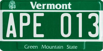 VT license plate APE013