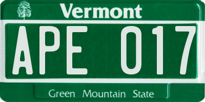 VT license plate APE017