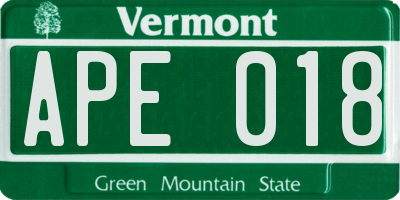 VT license plate APE018