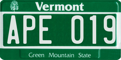 VT license plate APE019