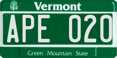 VT license plate APE020