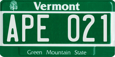 VT license plate APE021