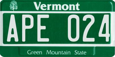 VT license plate APE024