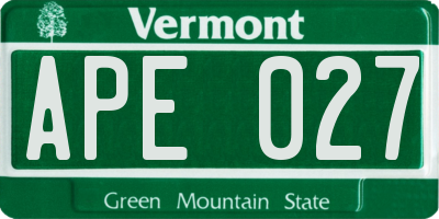 VT license plate APE027