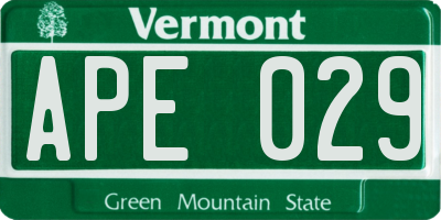 VT license plate APE029