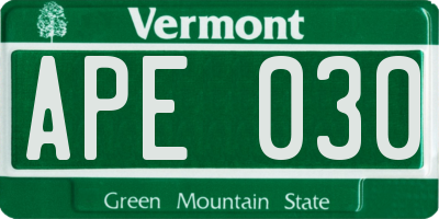 VT license plate APE030