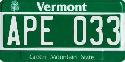 VT license plate APE033