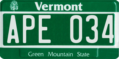 VT license plate APE034