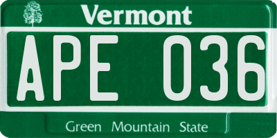VT license plate APE036