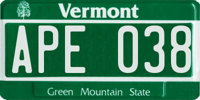 VT license plate APE038