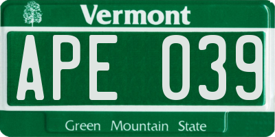 VT license plate APE039