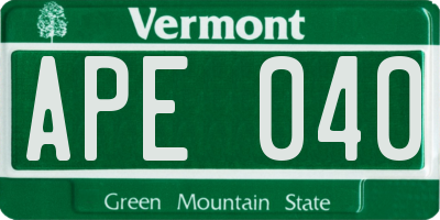 VT license plate APE040