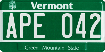VT license plate APE042
