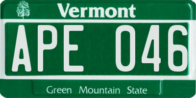 VT license plate APE046