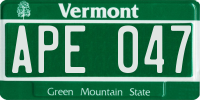 VT license plate APE047