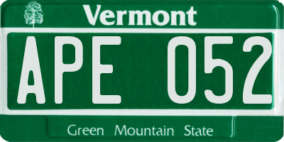 VT license plate APE052
