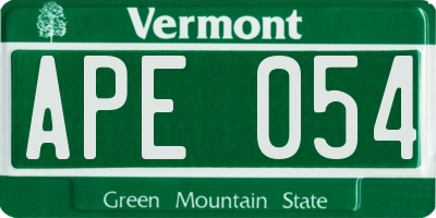 VT license plate APE054