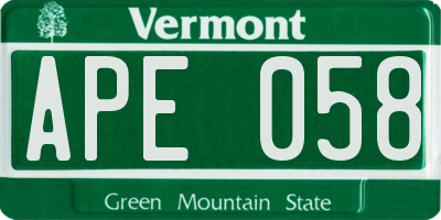 VT license plate APE058