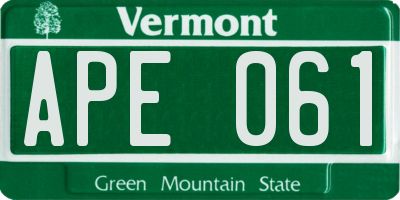 VT license plate APE061