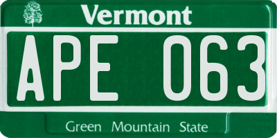 VT license plate APE063