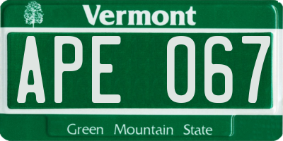 VT license plate APE067