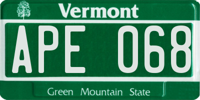 VT license plate APE068