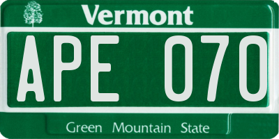 VT license plate APE070