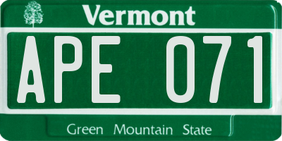 VT license plate APE071