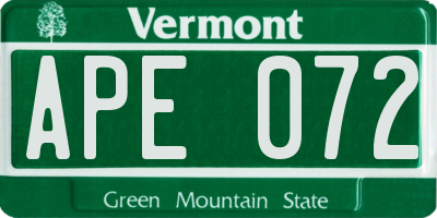 VT license plate APE072