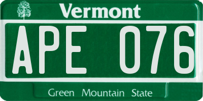 VT license plate APE076