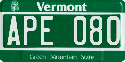 VT license plate APE080