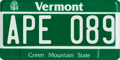 VT license plate APE089