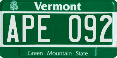 VT license plate APE092