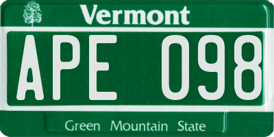 VT license plate APE098