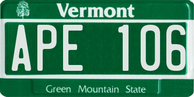 VT license plate APE106