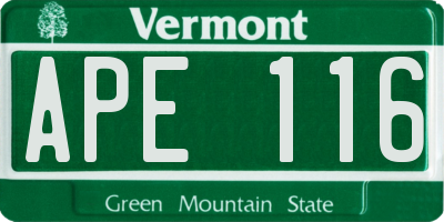 VT license plate APE116