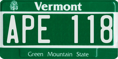 VT license plate APE118