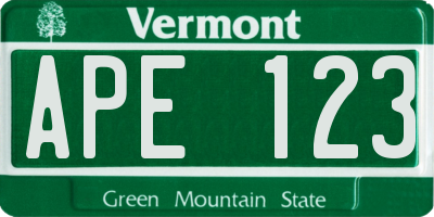 VT license plate APE123