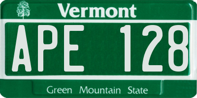 VT license plate APE128